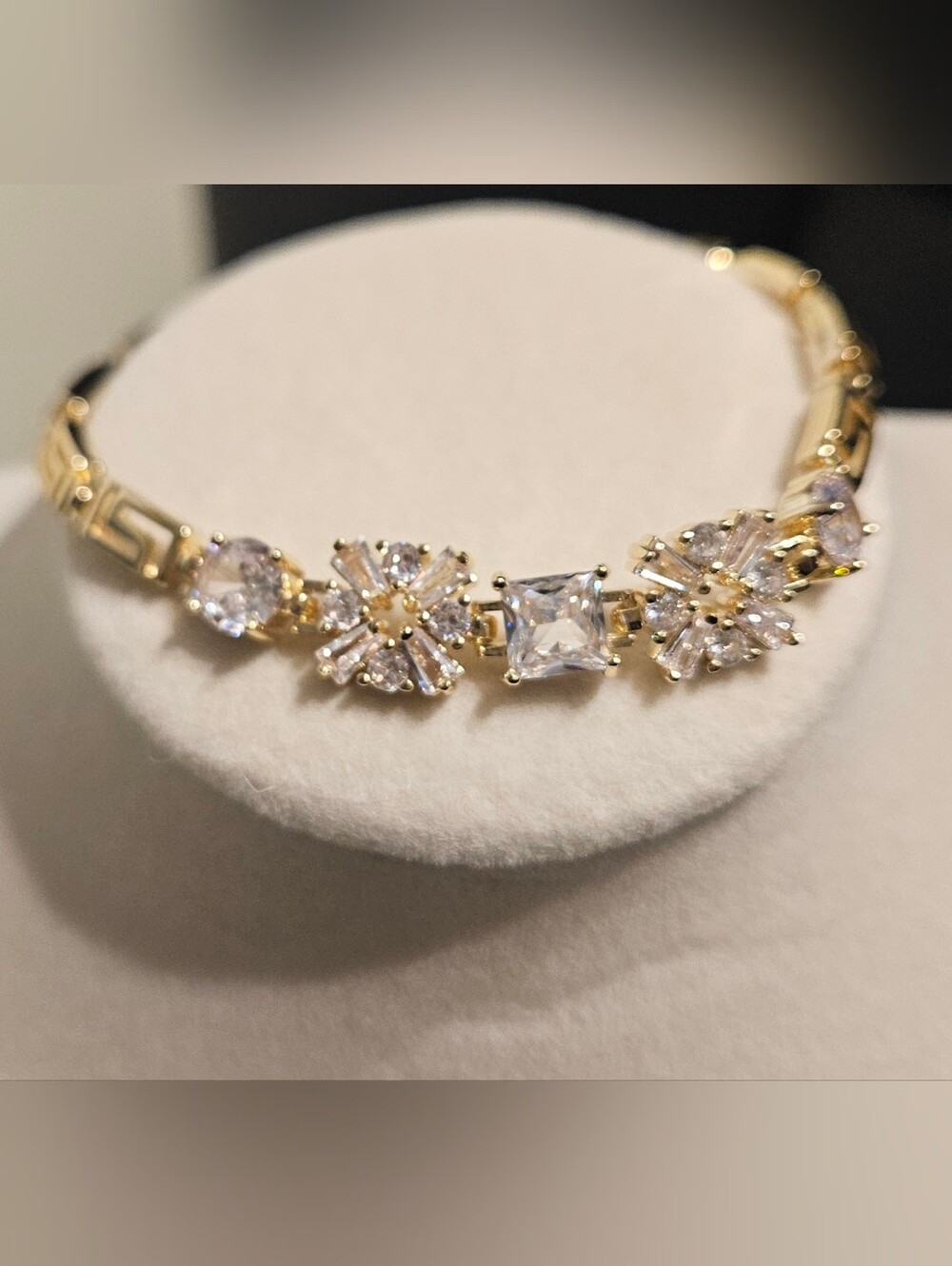Gold Crystal Floral Greek Key Bracelet - Women Jewelry